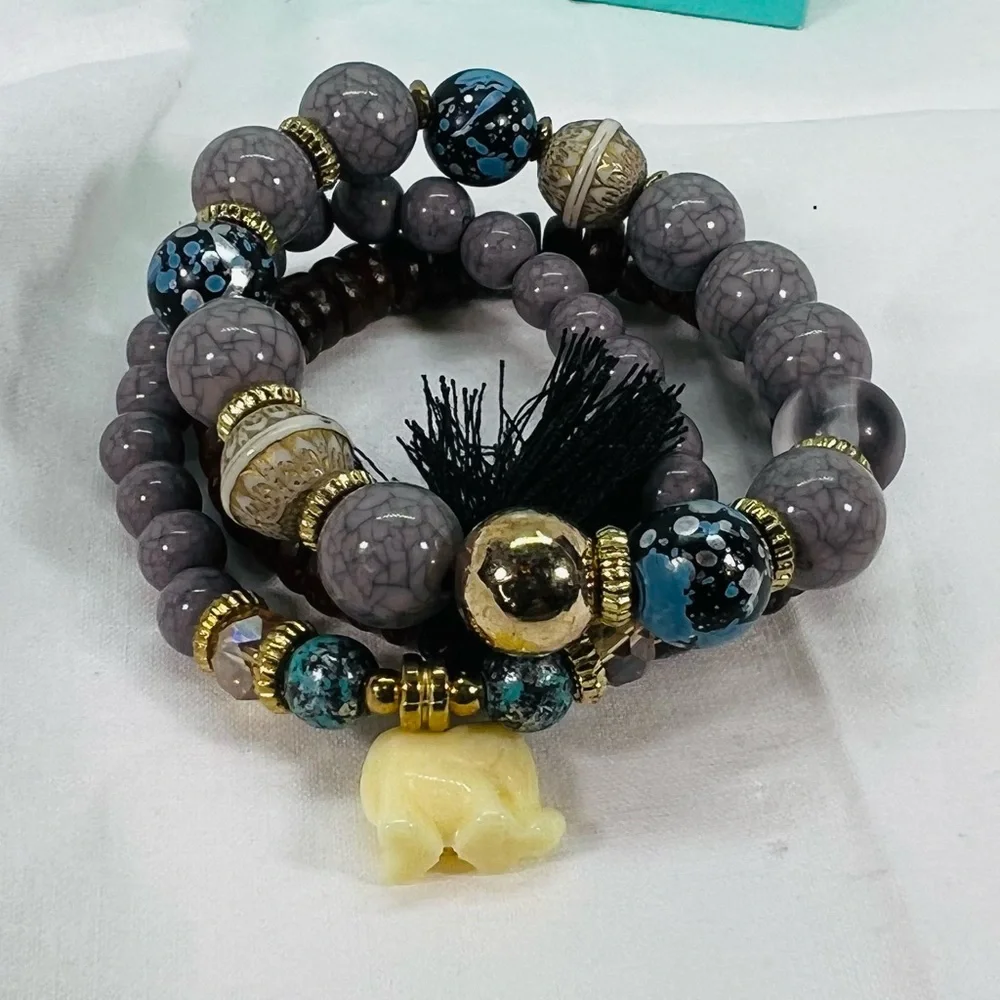 Bohemian Earthy Bracelet Stack 3 Piece Set